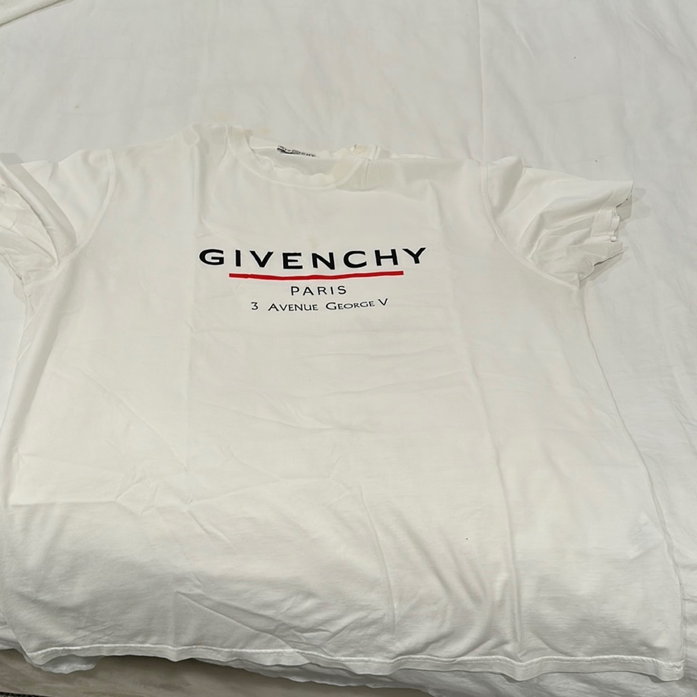 Givenchy White Short Sleeve Logo Tee with Black and Red Print